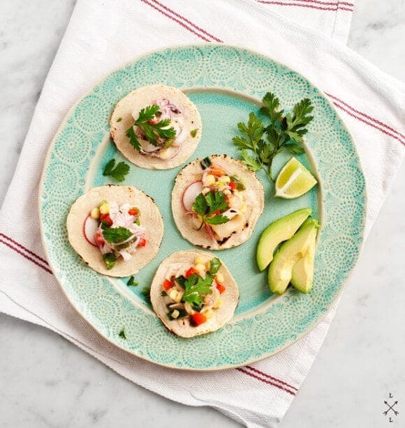 mini ceviche tacos, two ways (vegetarian & pesca)