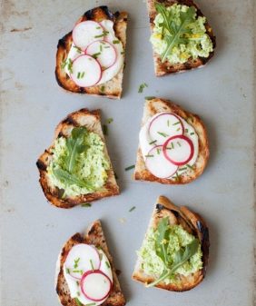 edamame hummus & yogurt radish crostini // loveandlemons.com
