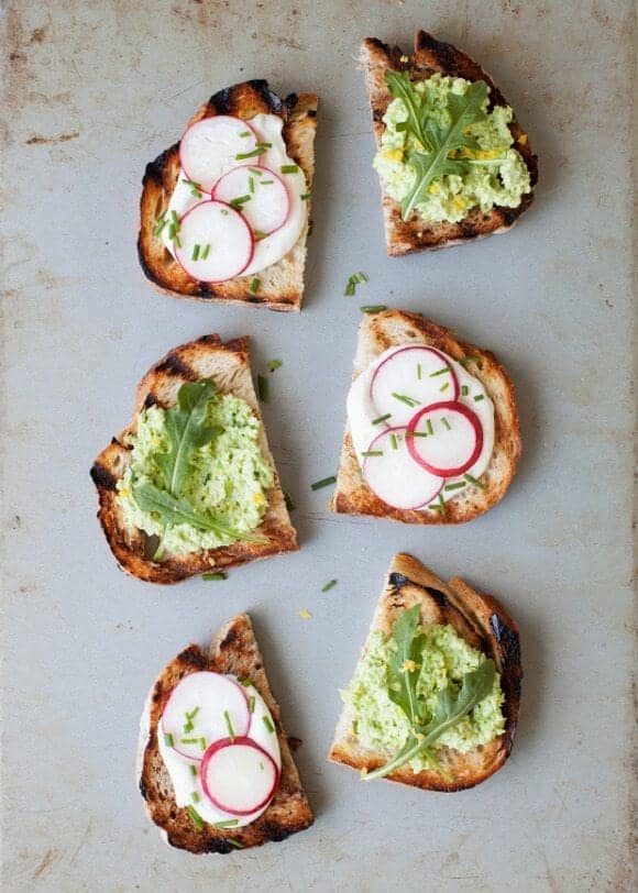 edamame hummus & yogurt radish crostini // loveandlemons.com