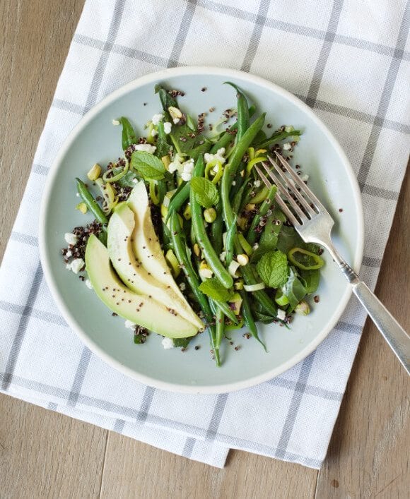 Green bean & avocado quinoa salad