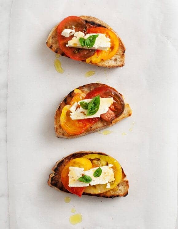 heirloom tomato toasts with feta & honey / loveandlemons.com