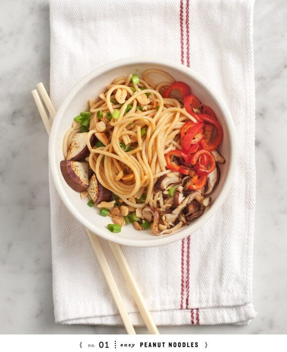 Easy Peanut Noodles in a bowl with chopsticks