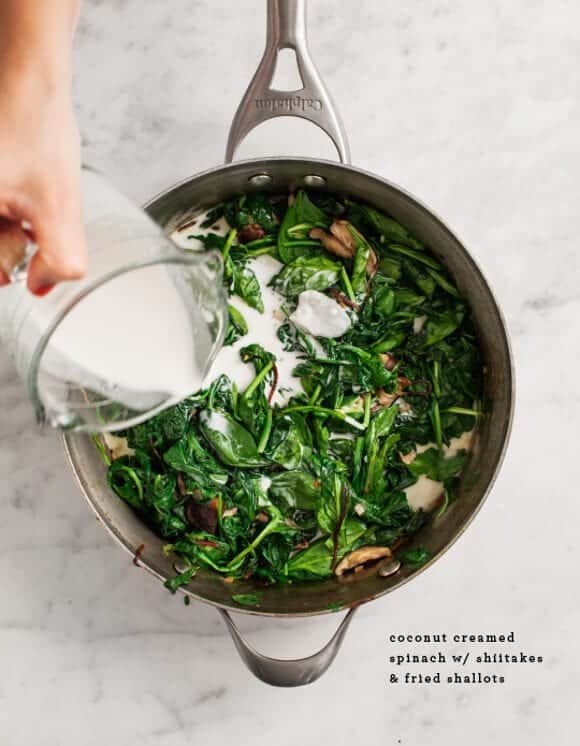 Creamed spinach recipe in a pot