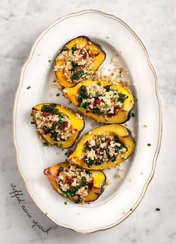 stuffed acorn squash with kale and creminis