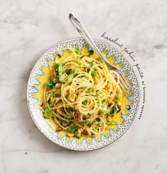 hazelnut tahini pasta with brussels sprouts / loveandlemons.com