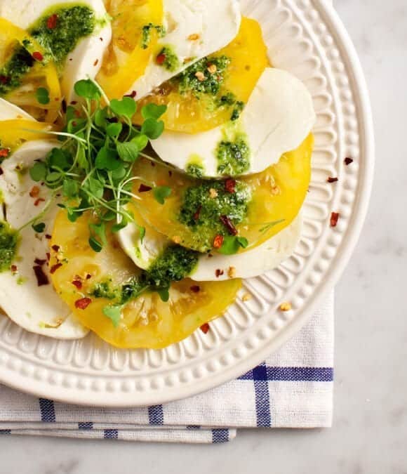 heirloom caprese with mint pesto / @loveandlemons