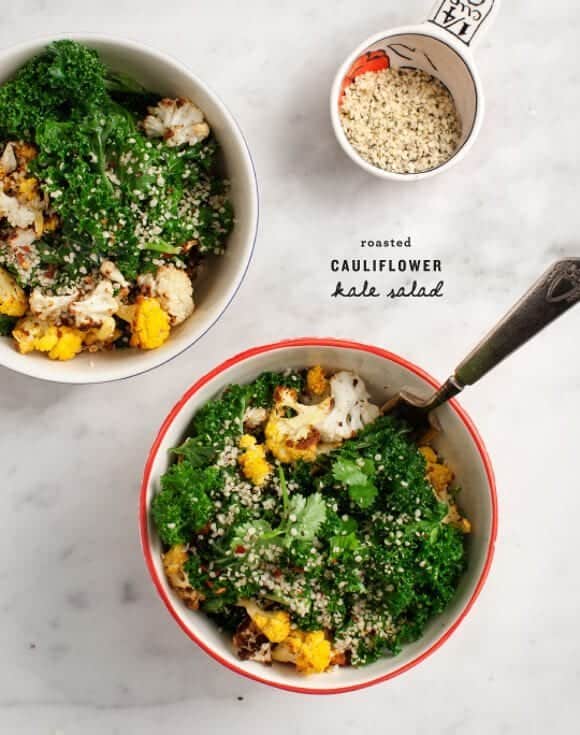 Roasted Cauliflower Kale Salad in bowls