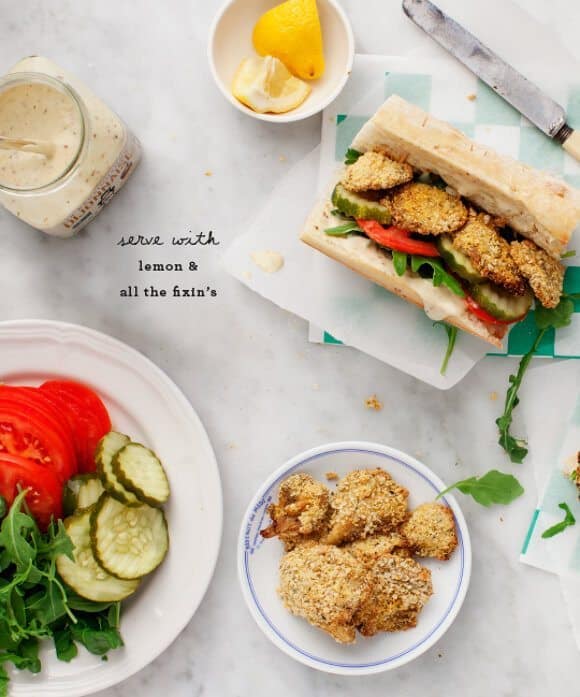 Oyster Mushroom Po' Boys Oyster Mushroom Po' Boys on parchment paper