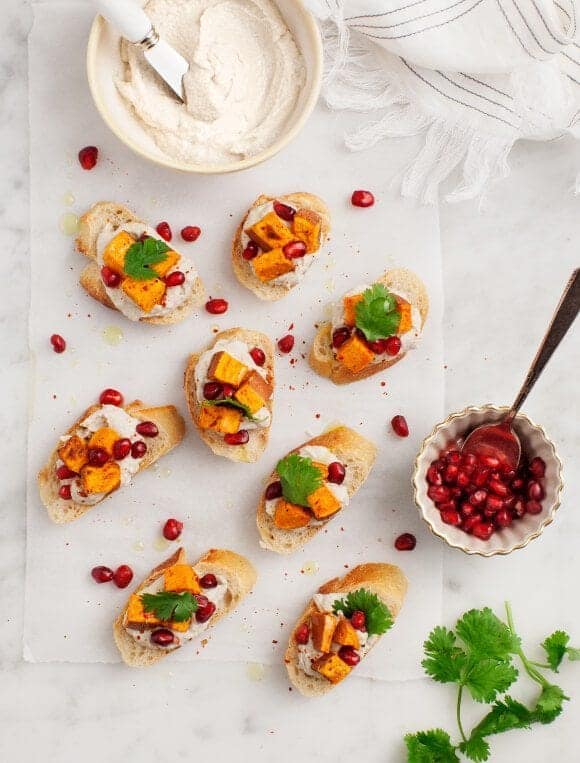 Sweet Potato Pomegranate Crostini 