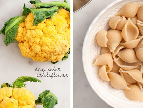 Shells and Roasted Cauliflower Ingredients for cauliflower recipe