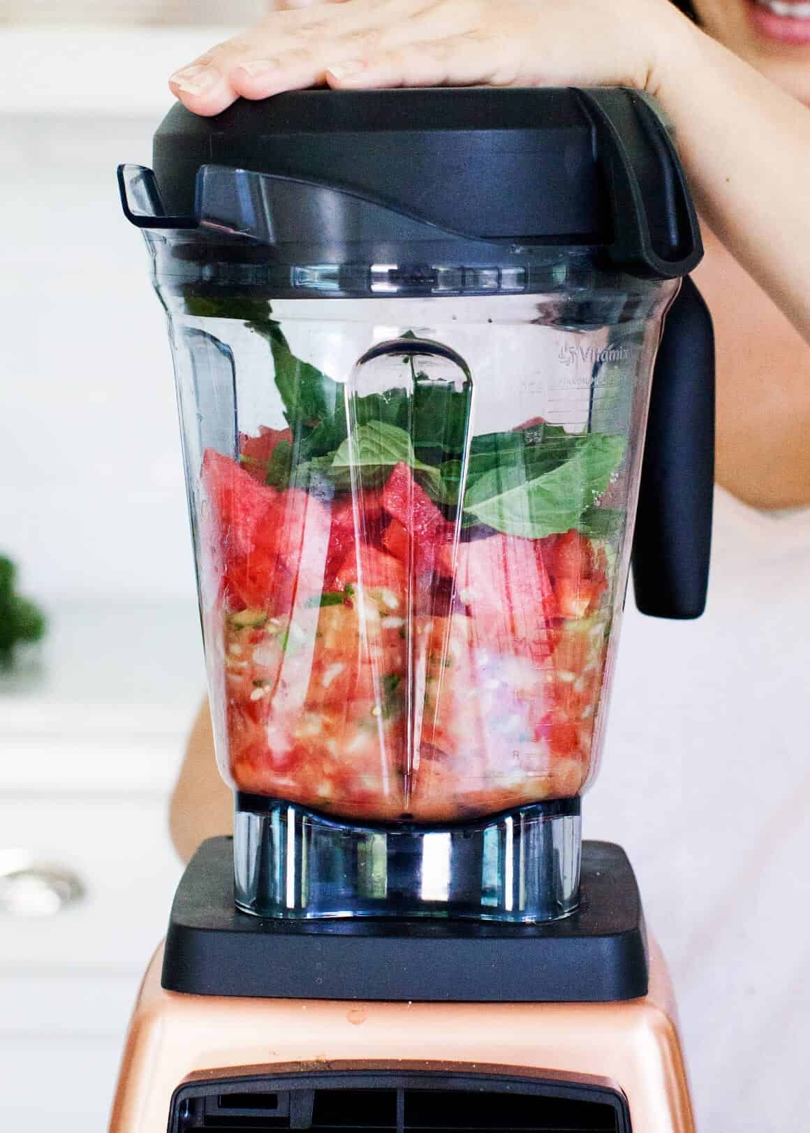 Watermelon Gazpacho in a blender