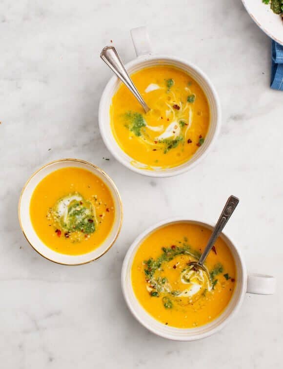10 Favorite Soup Season Recipes Carrot Soup with Carrot Top Pesto (vegan & gluten free)