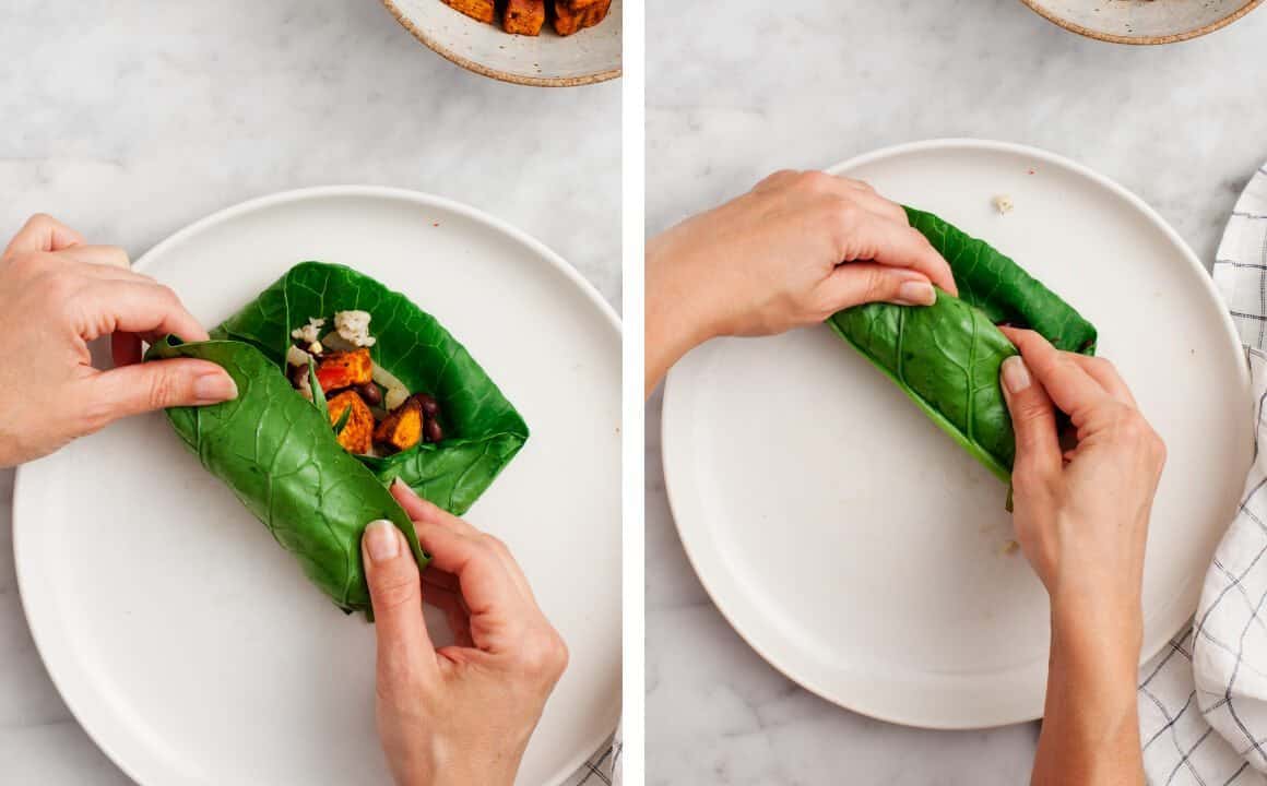 Collard Green Wraps Folding collard greens around fillings
