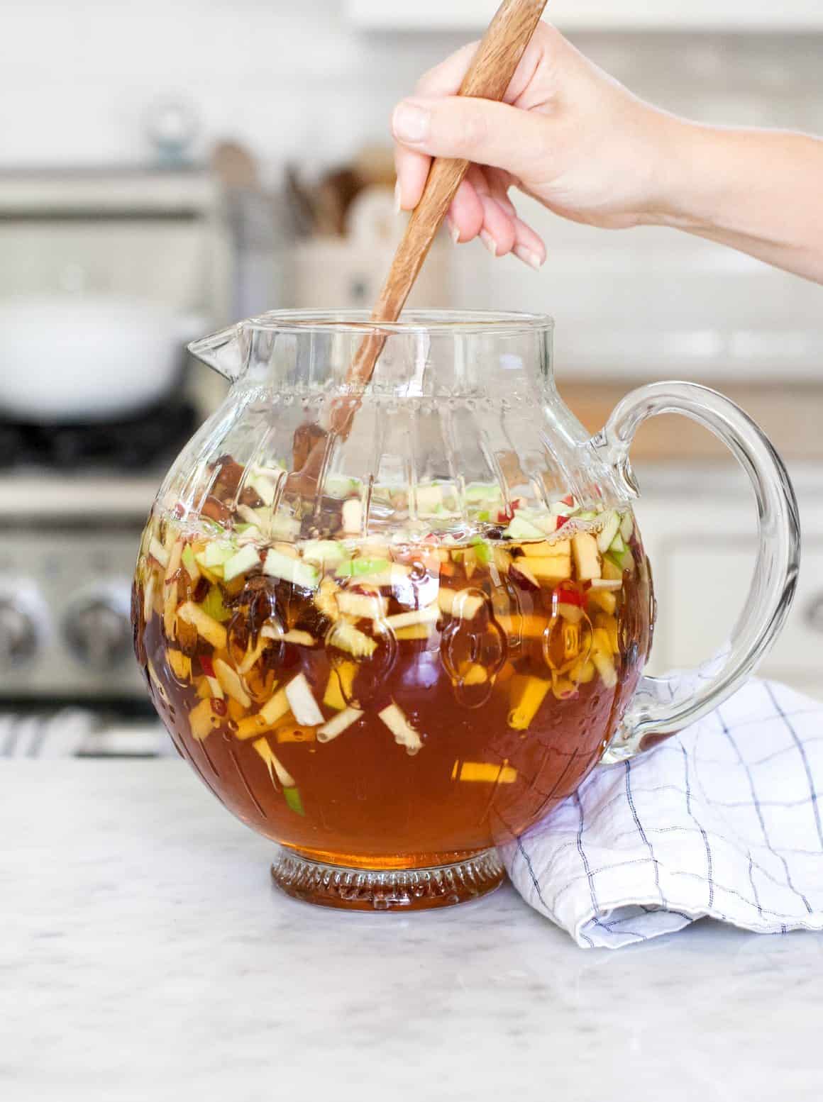 sweet tea sparkling apple cider in a pitcher