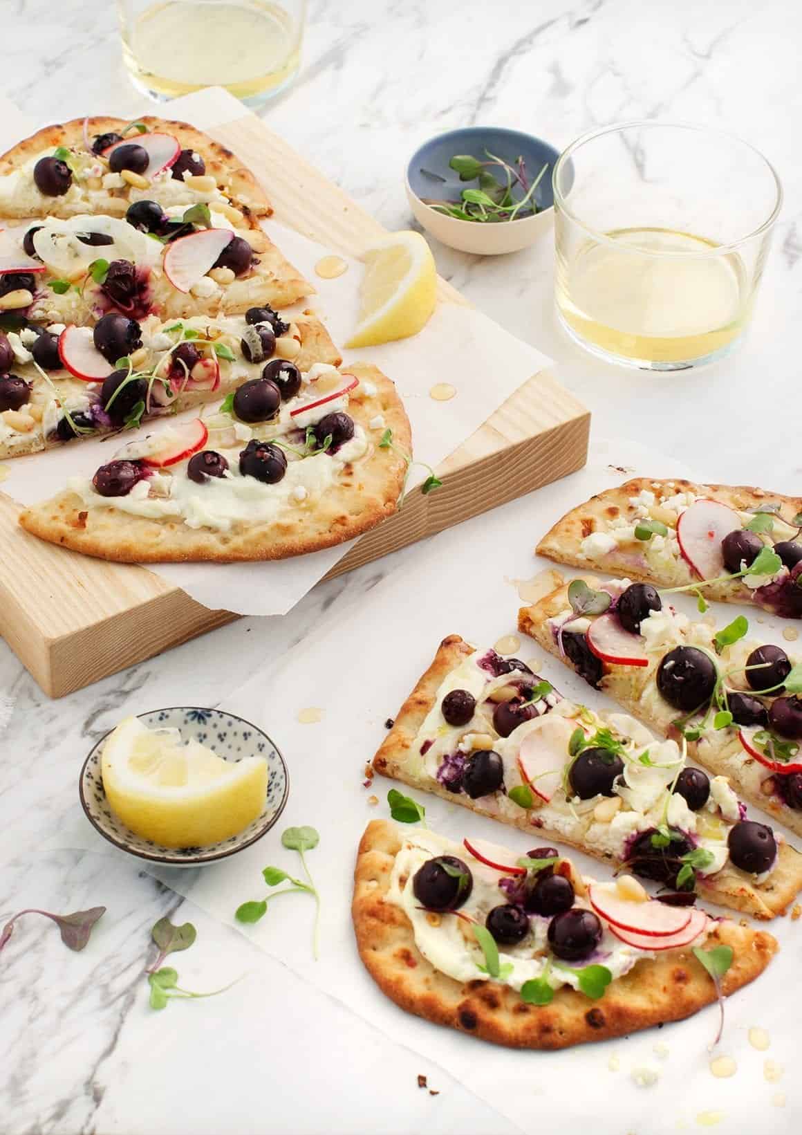 Blueberry Fennel Flatbread w/ Whipped Feta sliced