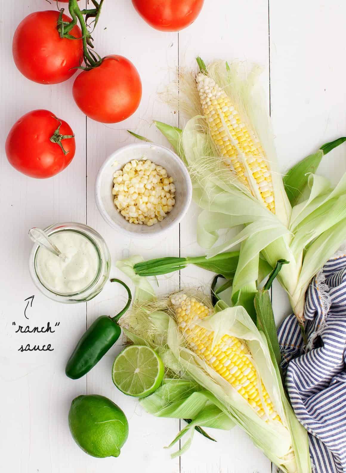 Taco Salad with Jalapeño Ranch Jalapeño Ranch with corn and tomatoes