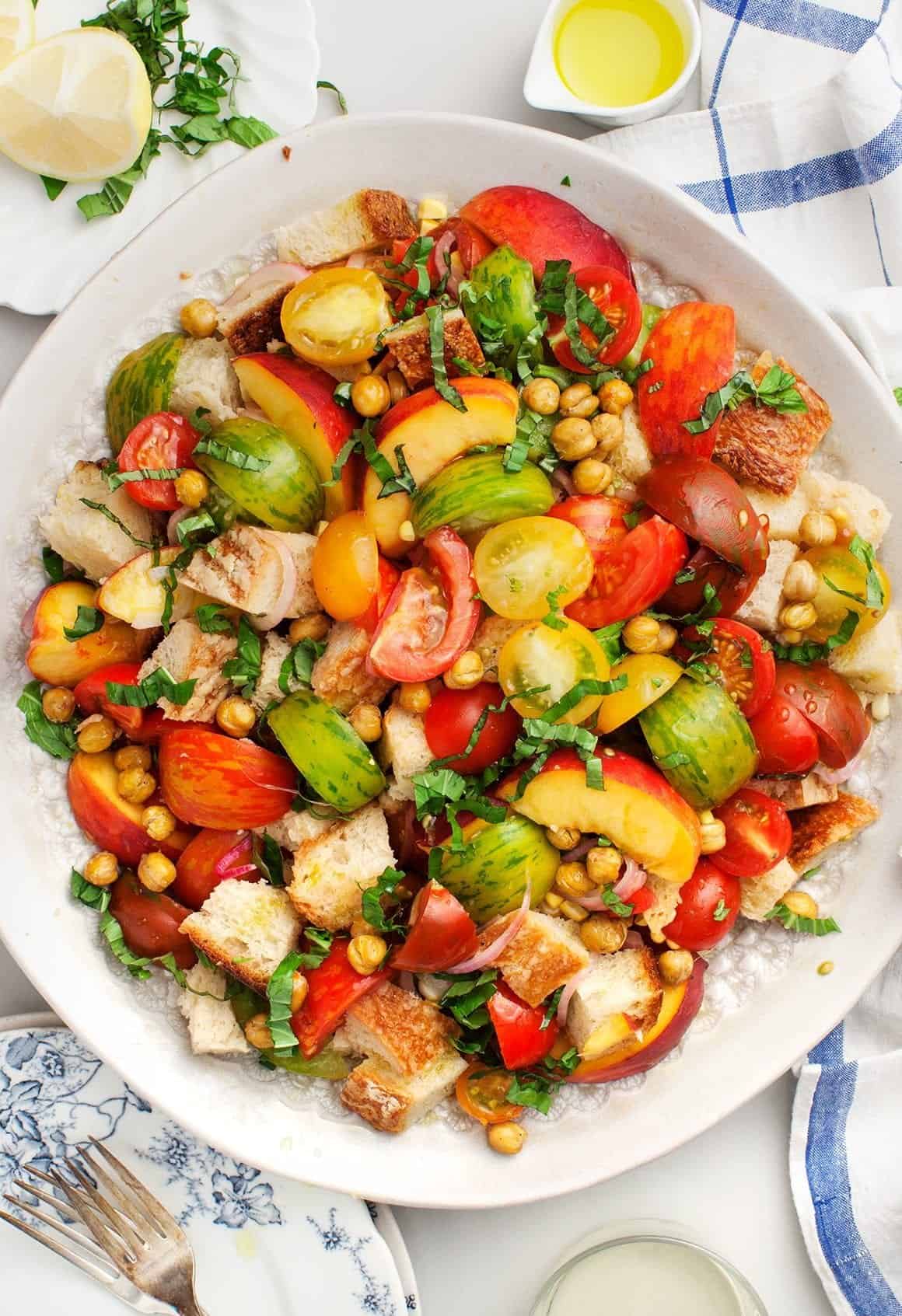 Peach and basil panzanella