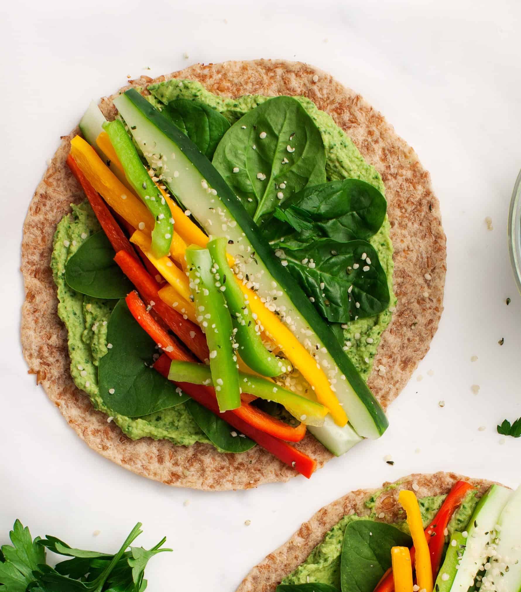 Veggie Spinach Wraps with Hummus - Healthy Seasonal Recipes