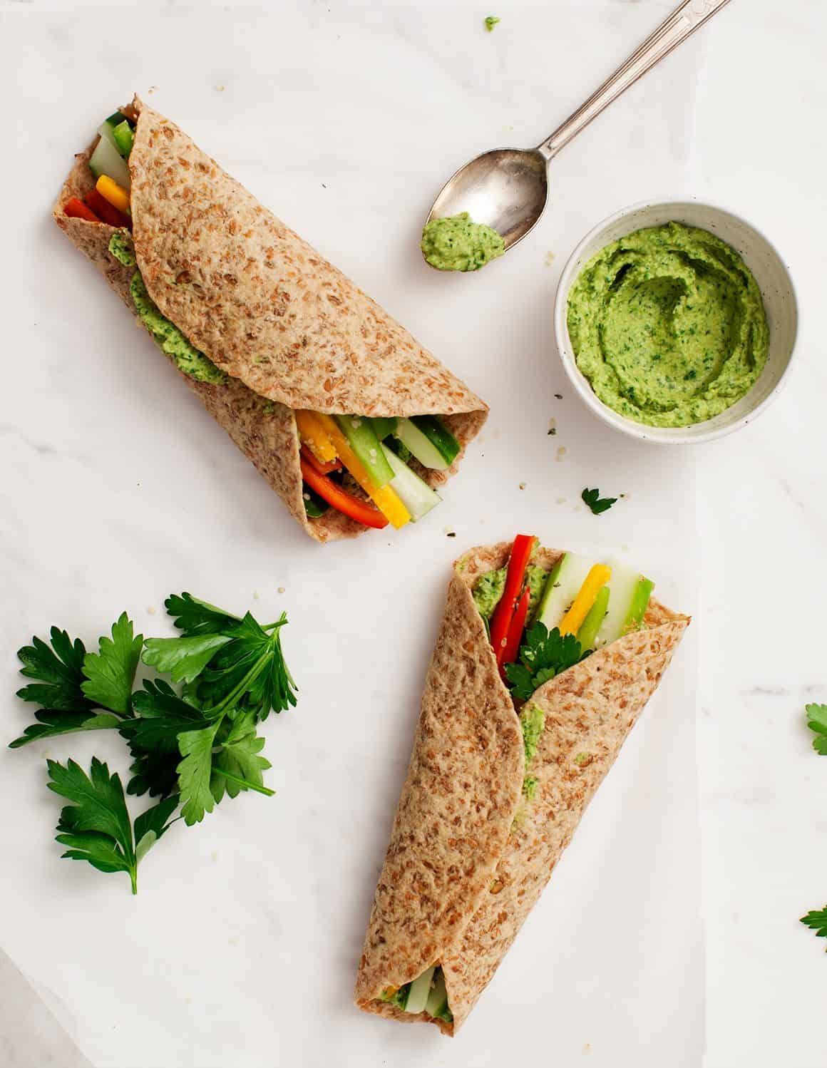 Veggie Spinach Wraps with Hummus - Healthy Seasonal Recipes