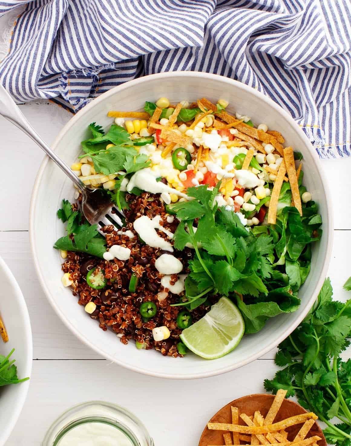 Quinoa Taco Bowls with Cucumber Jalapeño Ranch