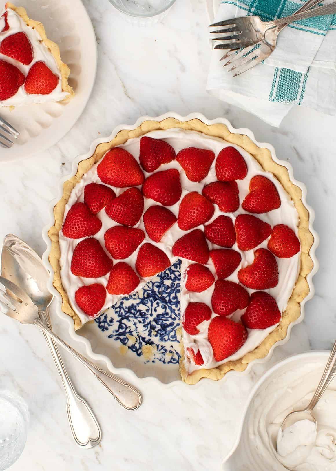 Strawberry tart recipe with almond crust and coconut filling