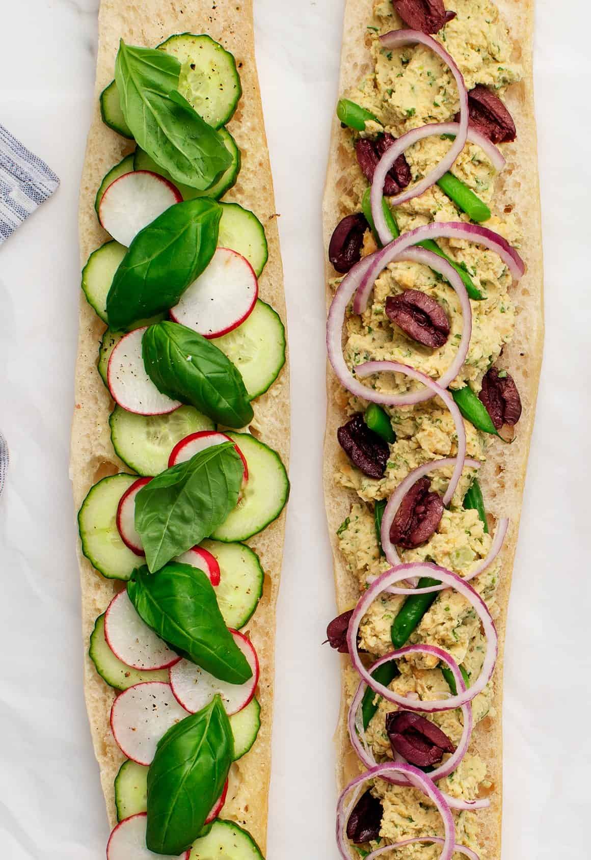 Chickpea Pan Bagnat Sandwiches with basil