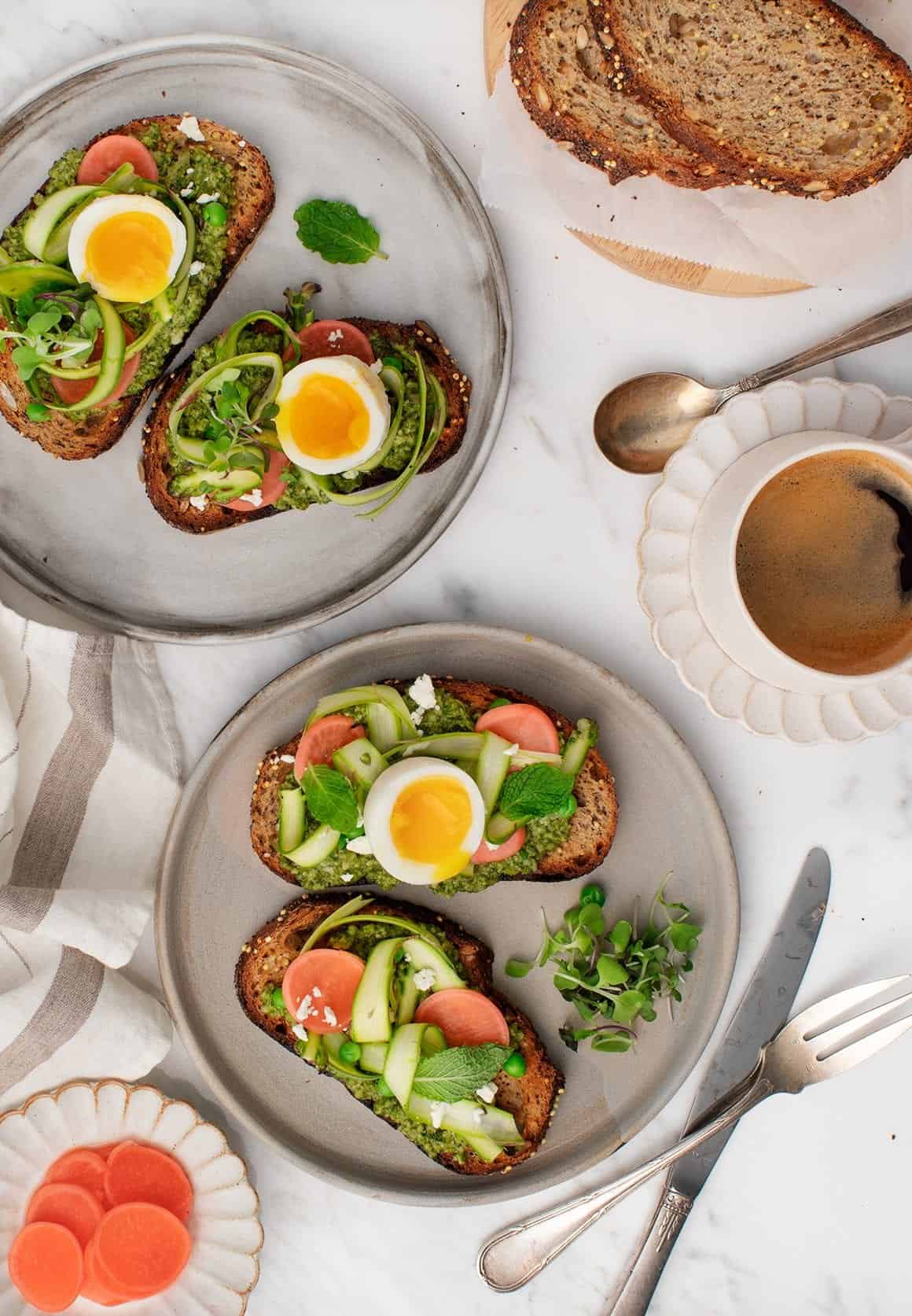 Asparagus Ribbon, Mint & Pea Pesto Toasts