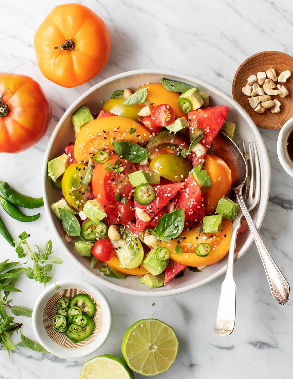 Spicy Tomato Watermelon Salad Recipe - Love and Lemons