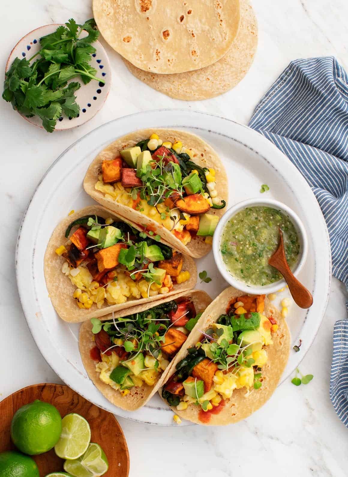 Roasted Sweet Potato Poblano Breakfast Tacos