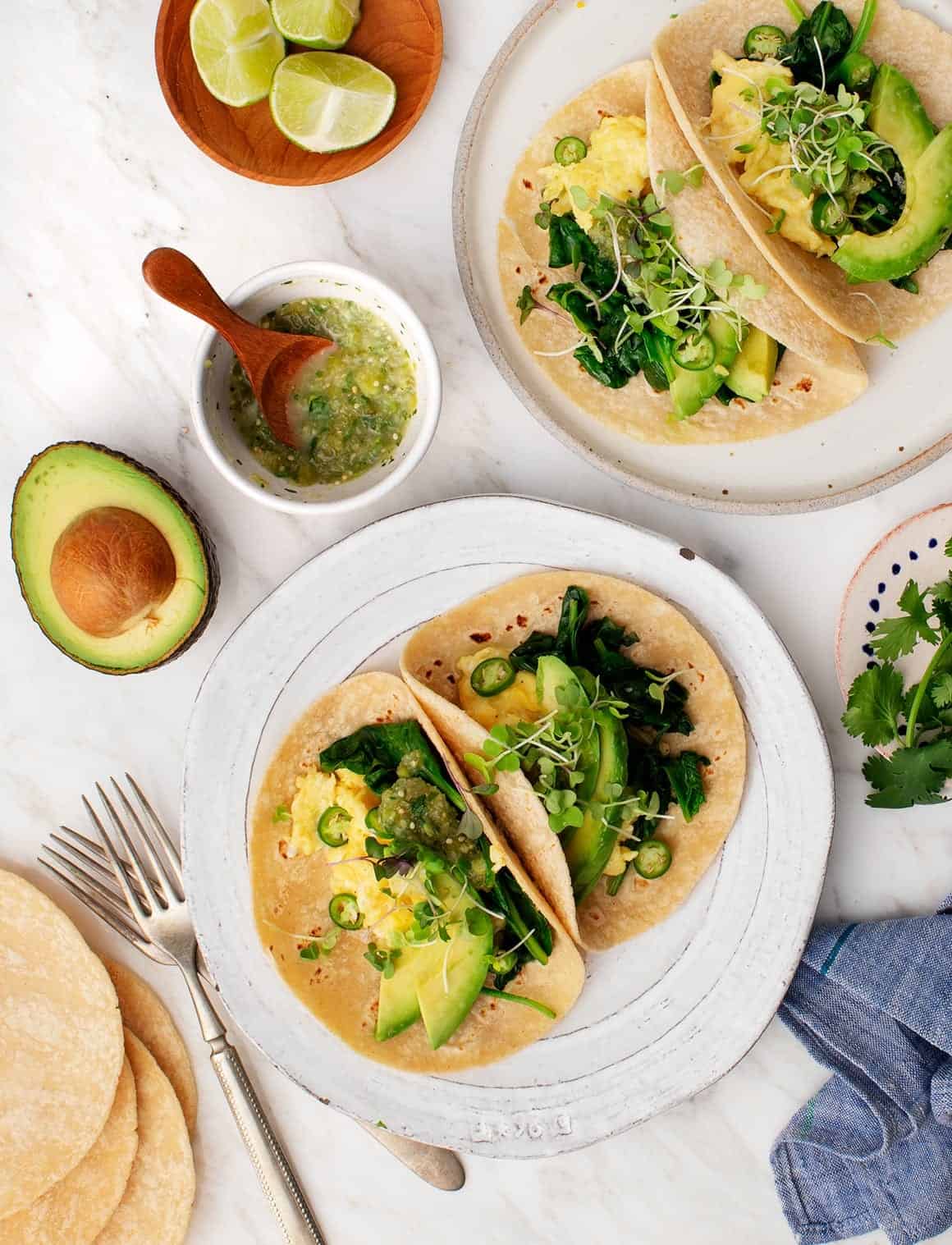 Avocado Tomatillo Breakfast Tacos