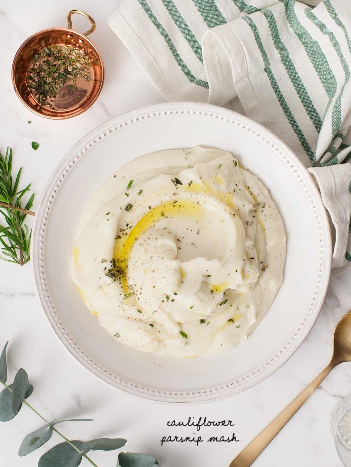 Cauliflower Parsnip Mash w/ Roasted Garlic