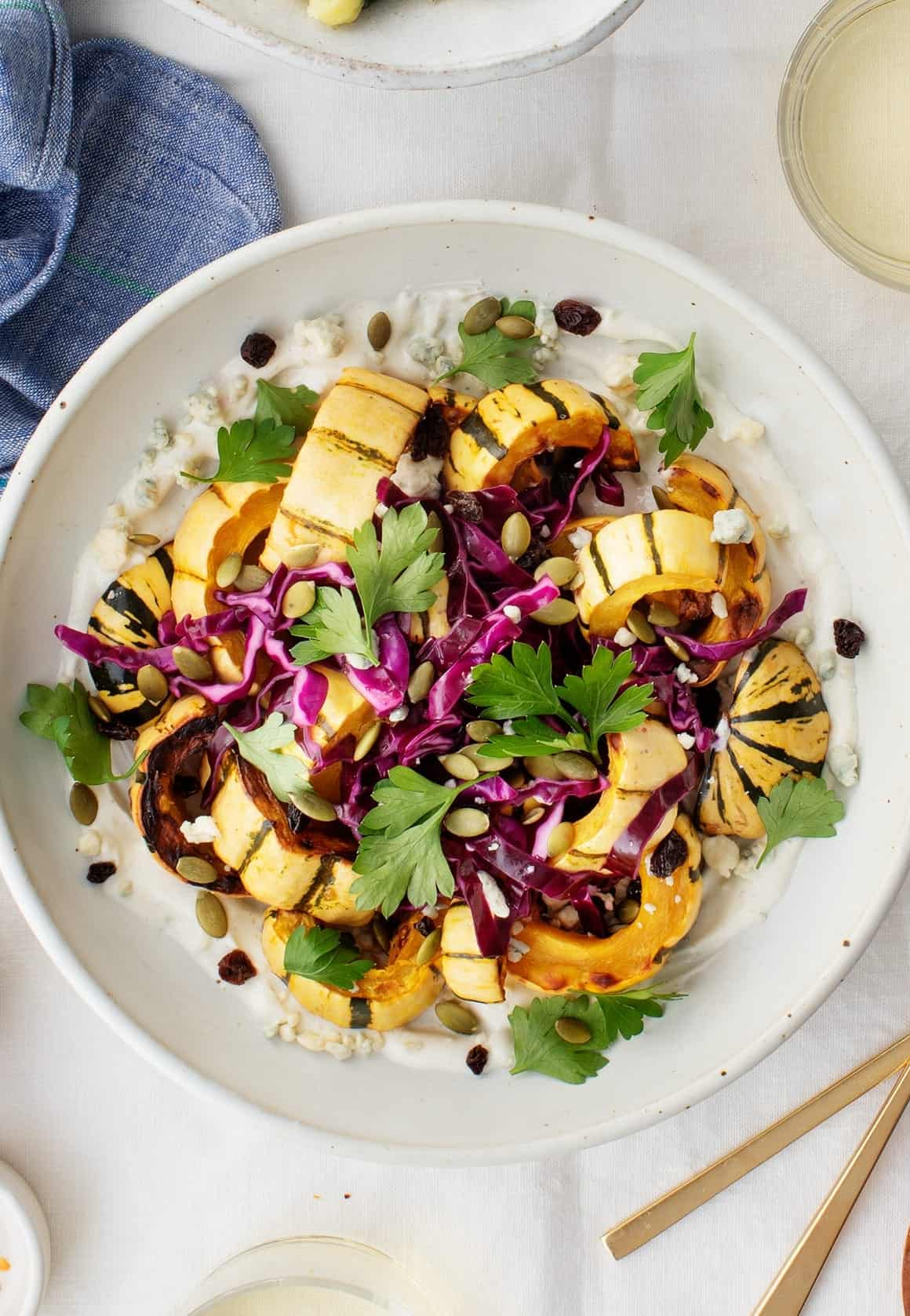 Roasted Delicata Squash w/ Red Cabbage & Blue Cheese