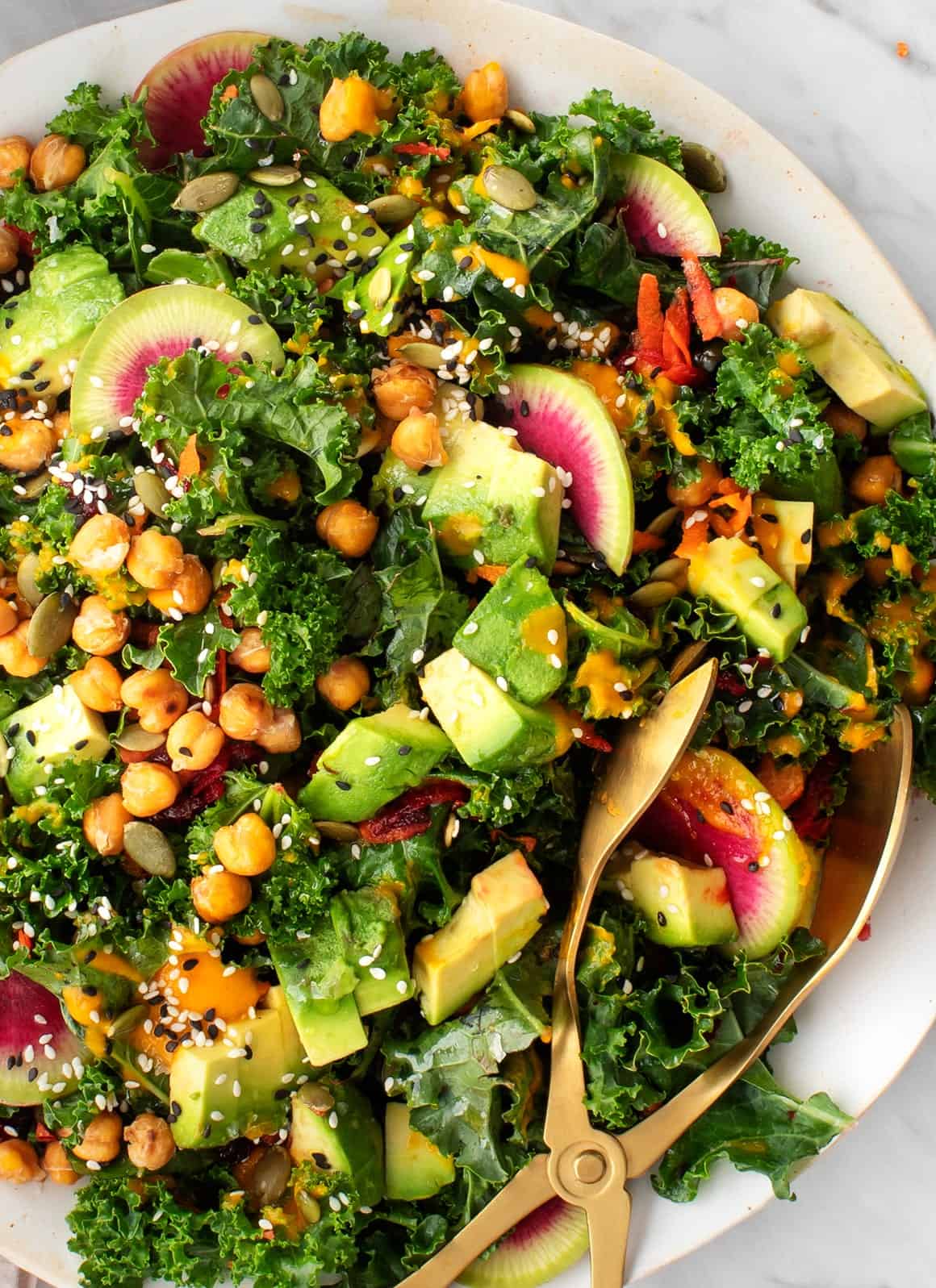 Rainbow Kale Salad with Carrot Ginger Dressing Delicious Recipes