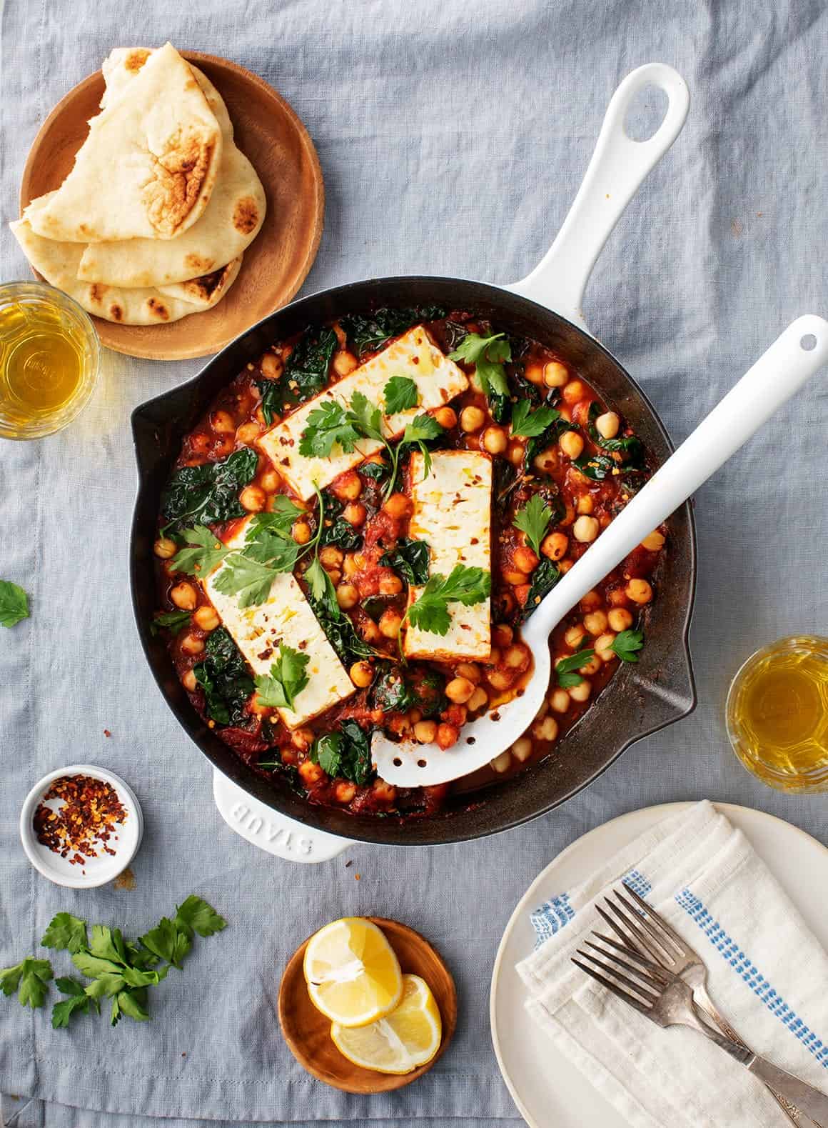 Baked Feta with Chickpeas & Kale