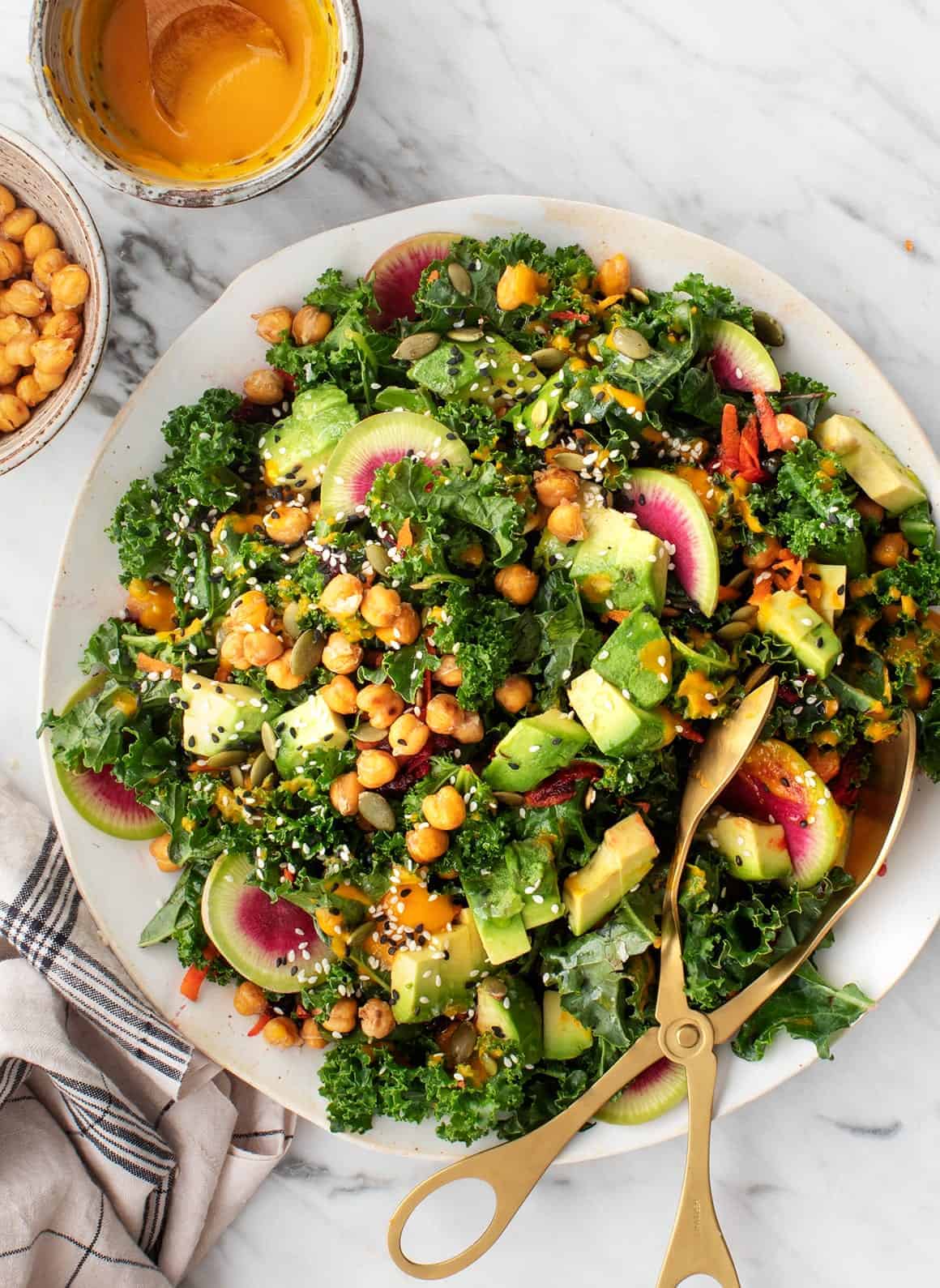 Rainbow Kale Salad with Carrot Ginger Dressing