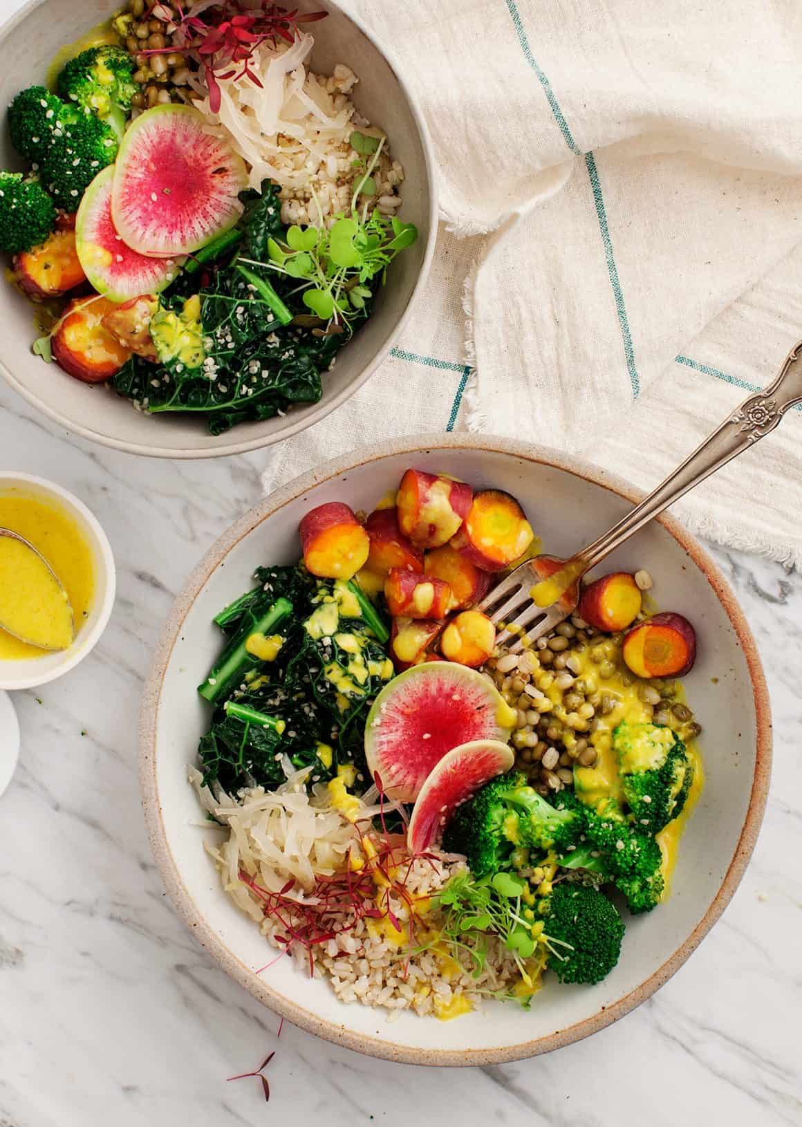 16 Recipes to Welcome Spring Buddha Bowl with Turmeric Tahini Sauce