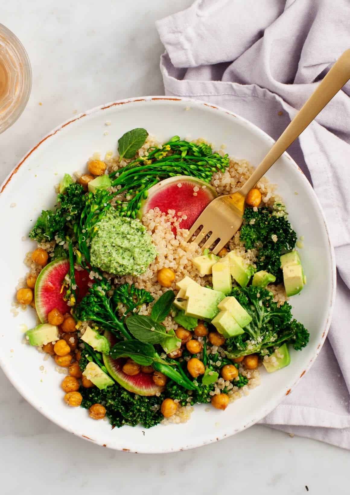 Broccoli Pesto Kale Quinoa Salad