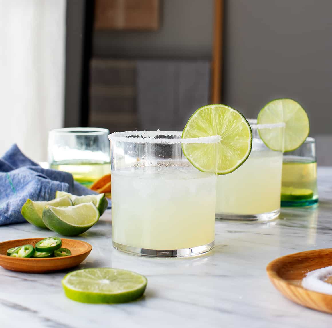 Classic Margarita Recipe in glasses with limes