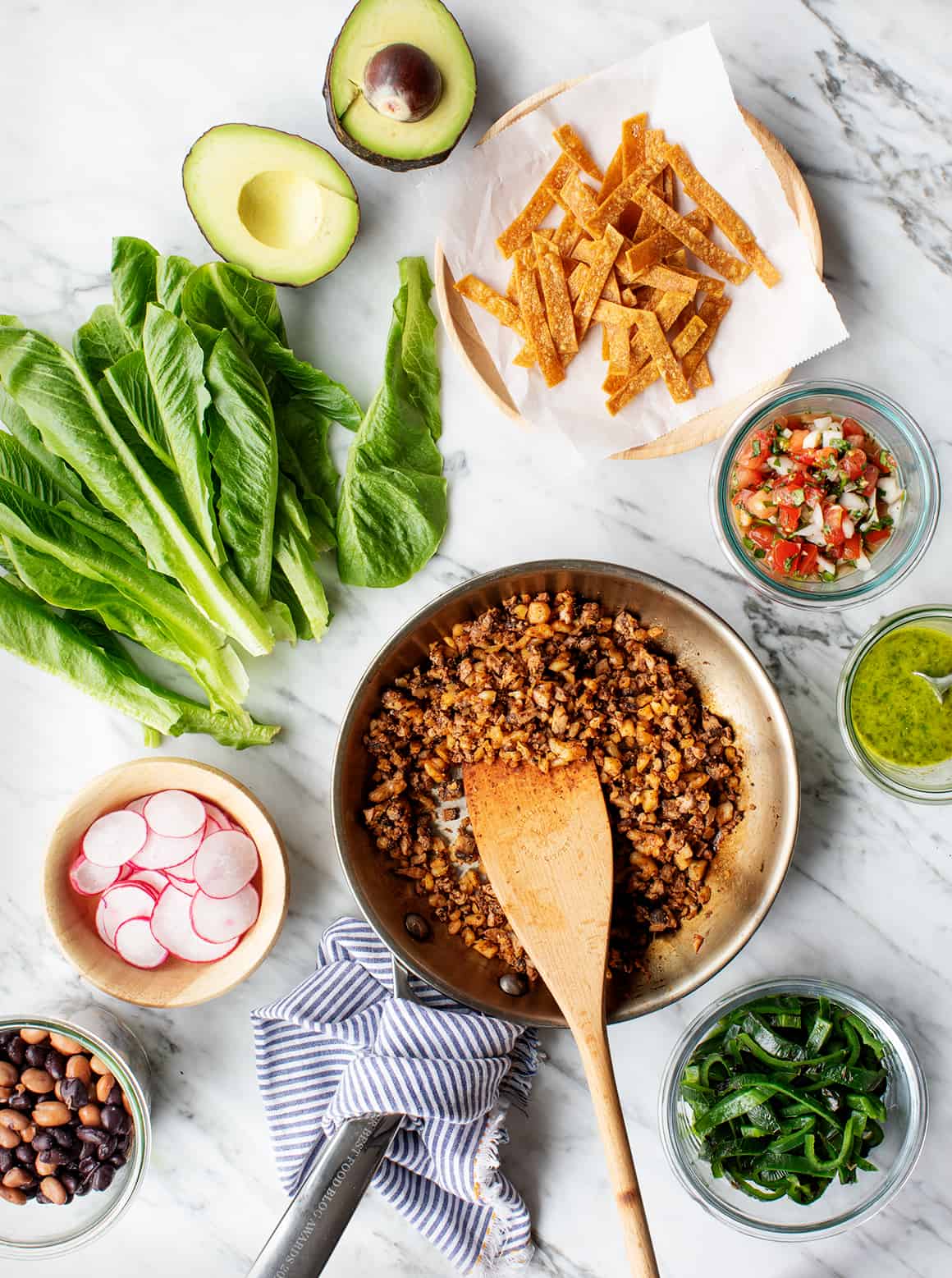 Taco salad bowl with green goddess dressing