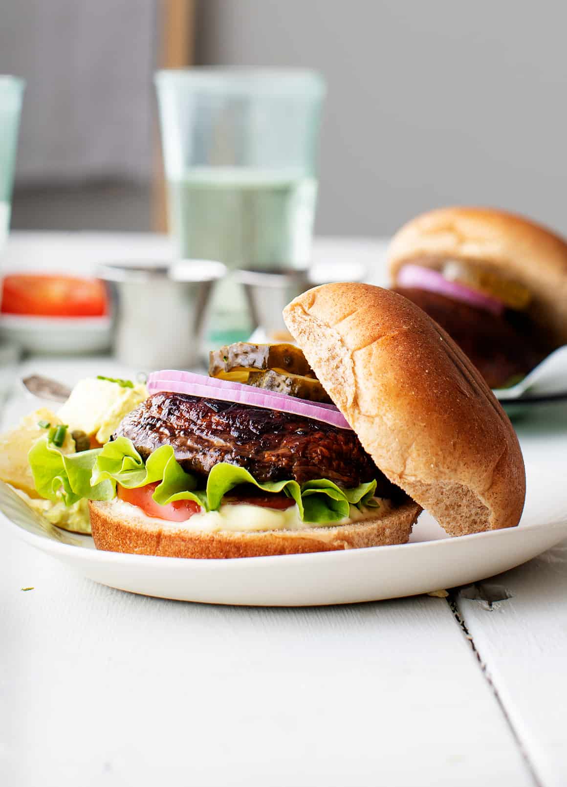 Grilled Cheese Burger with Portobello and Onion