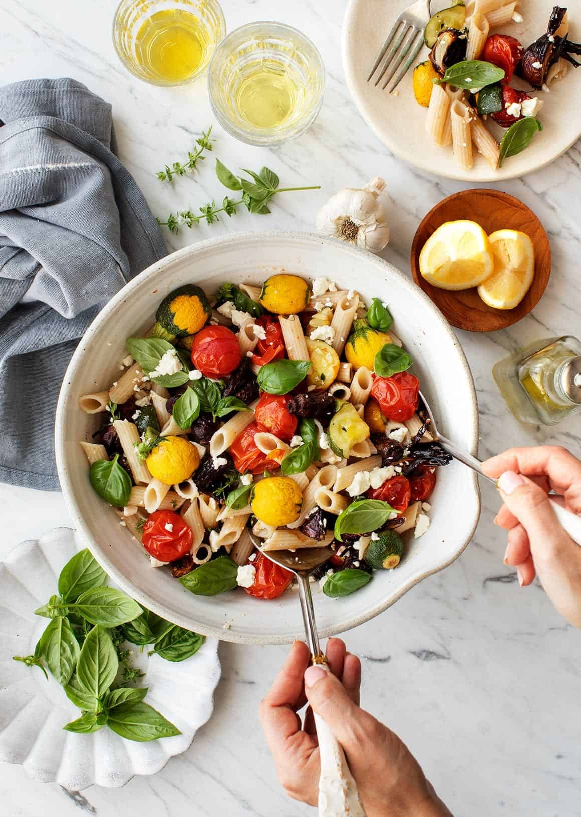 Roasted vegetable pasta with basil