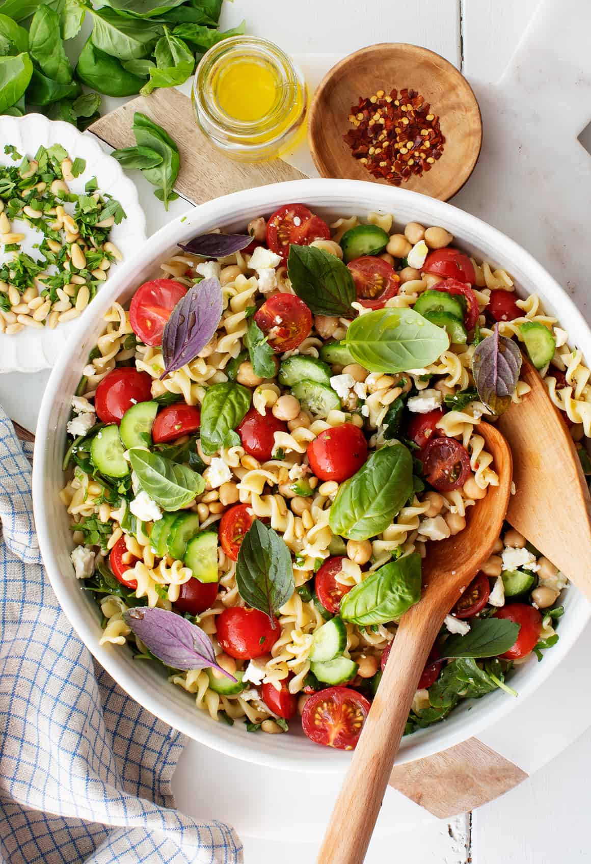 Pasta Salad with Basil Leaves