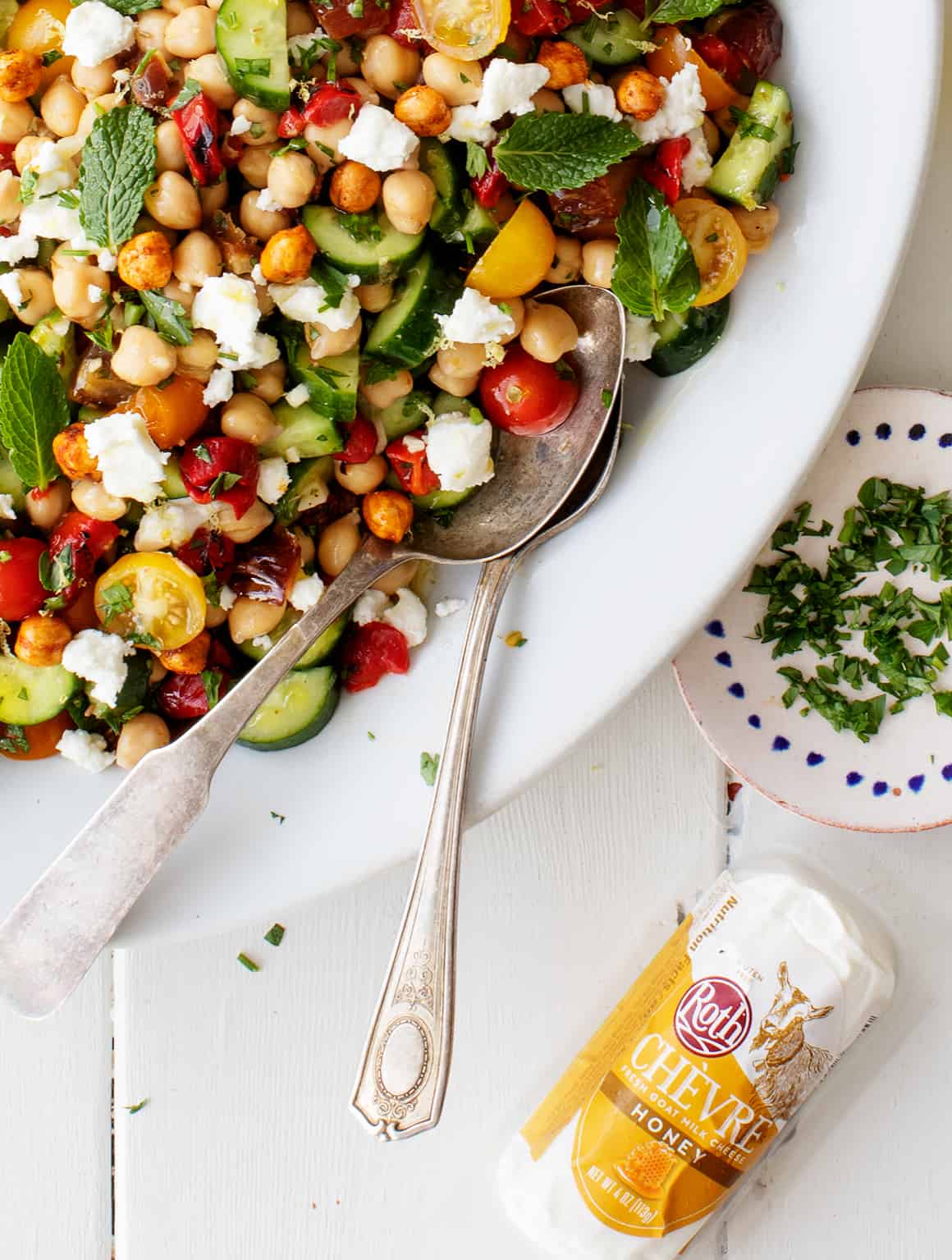 Mediterranean Chickpea Salad with goat cheese