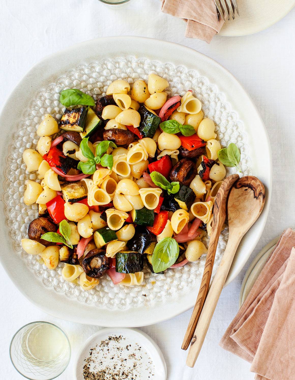 Grilled Eggplant & Summer Vegetable Pasta