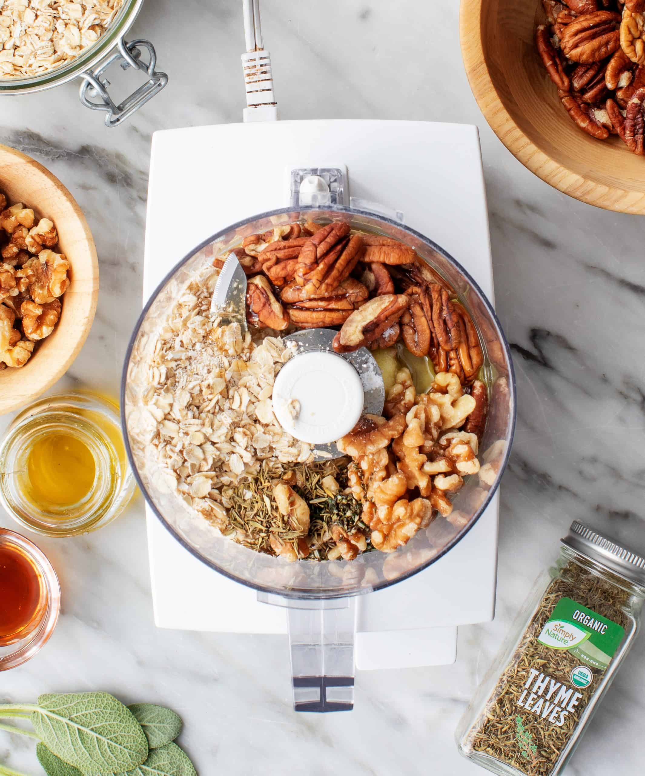 Sweet Potato Casserole Pecans, walnuts, oats, and herbs in a food processor