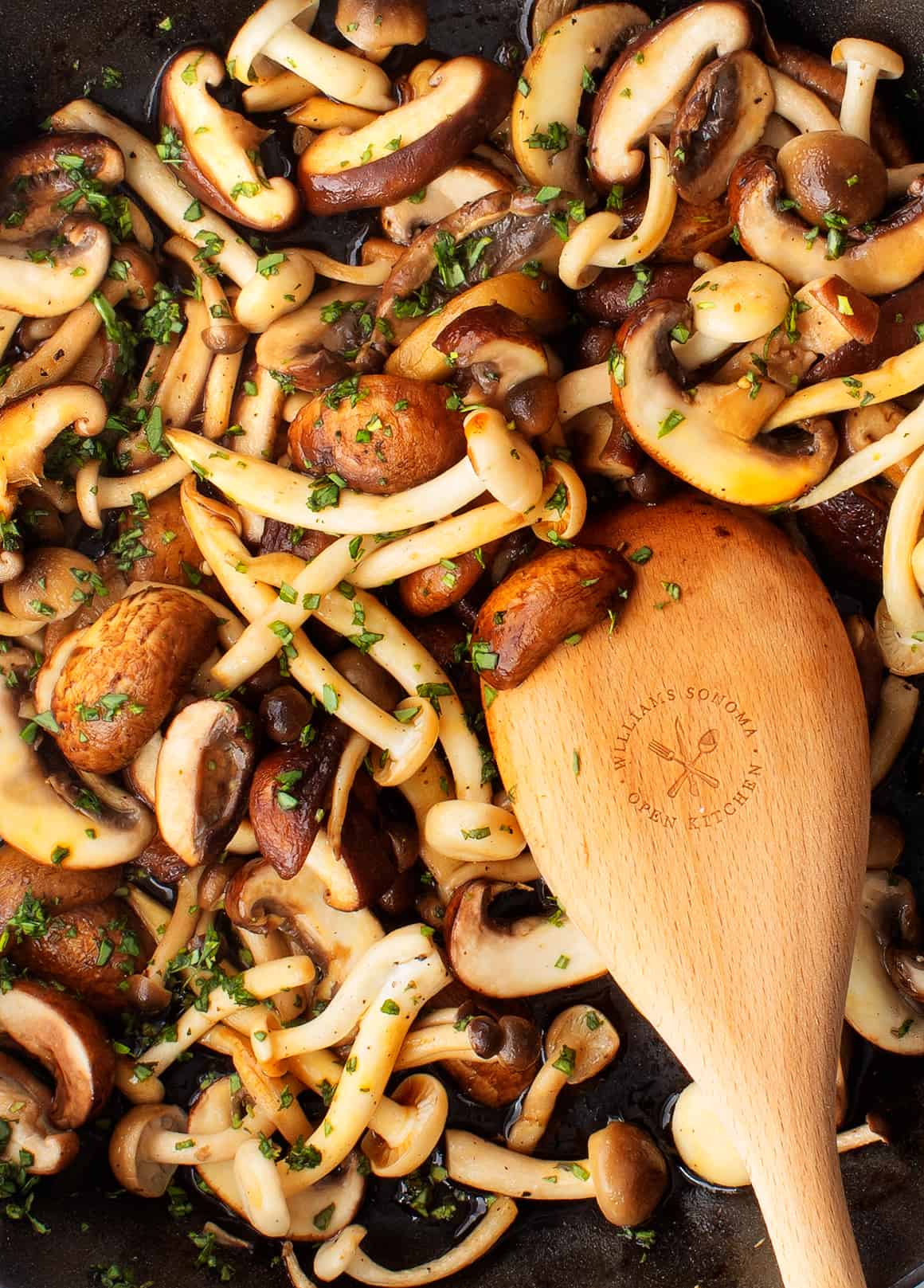 Sauteed mushrooms in a skillet