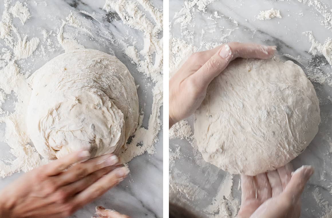 No-Knead Bread Shaping dough into a ball