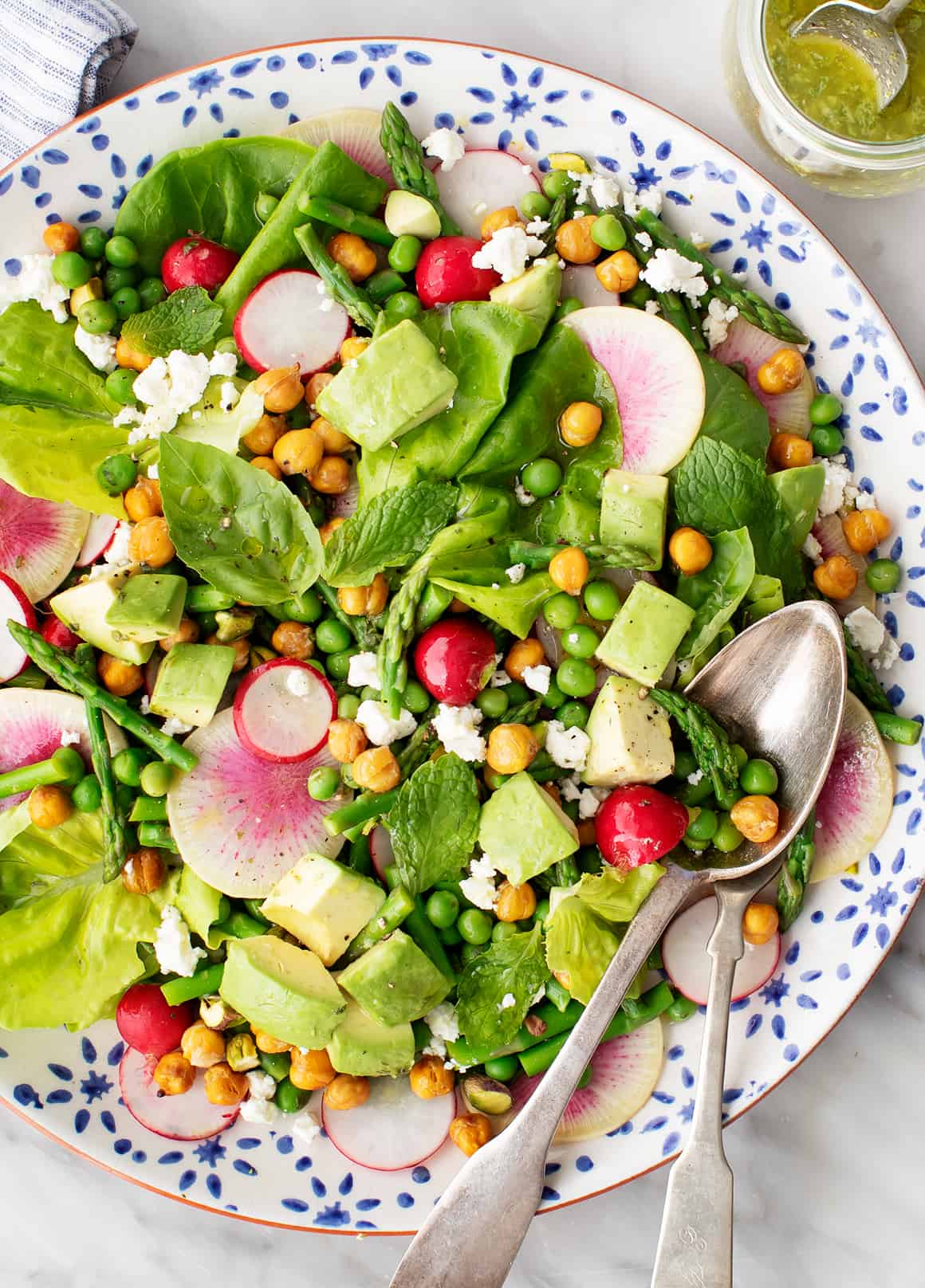 Spring salad with radishes, asparagus, and peas