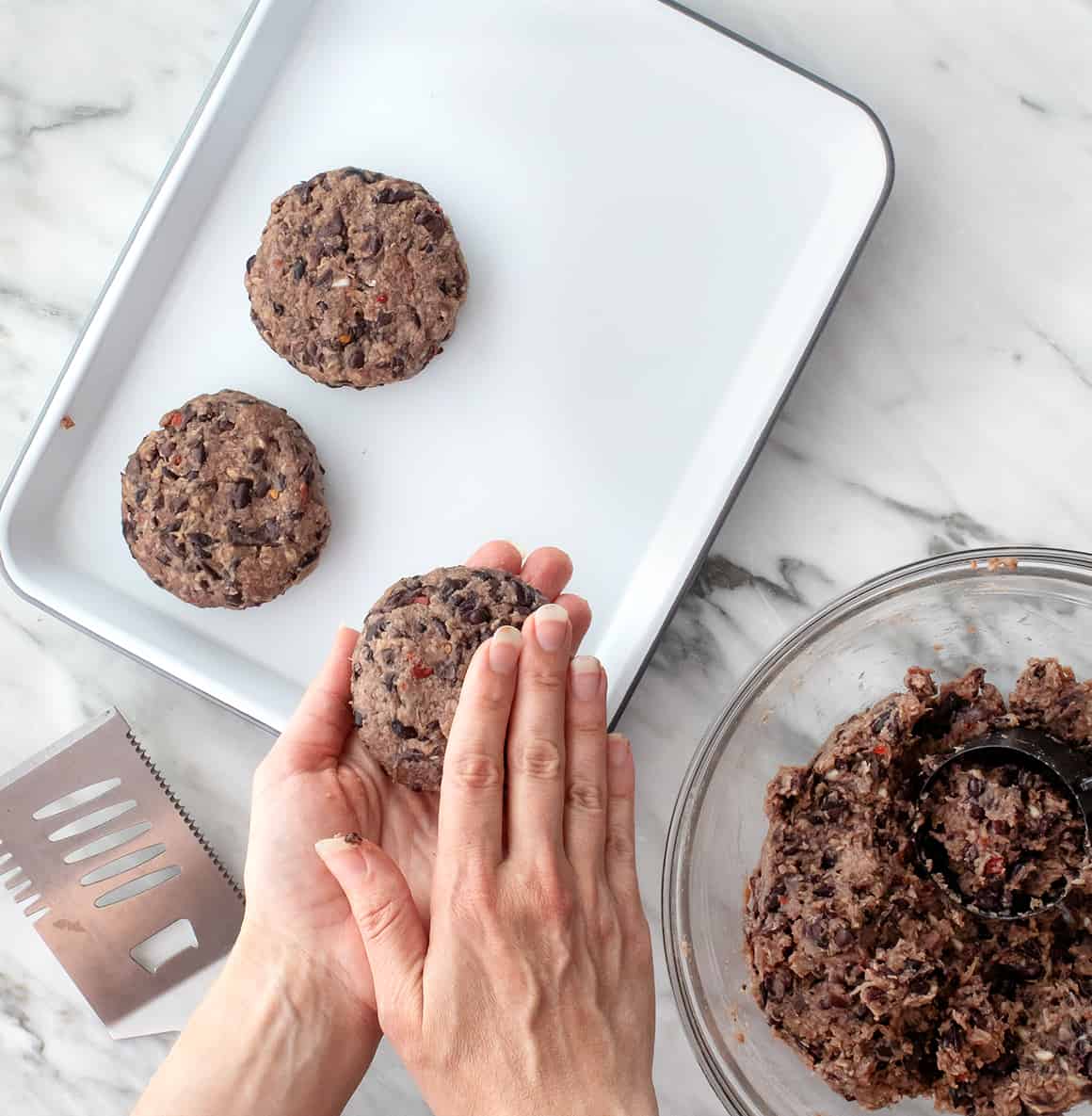 Easy Black Bean Burger Hands forming black bean patties
