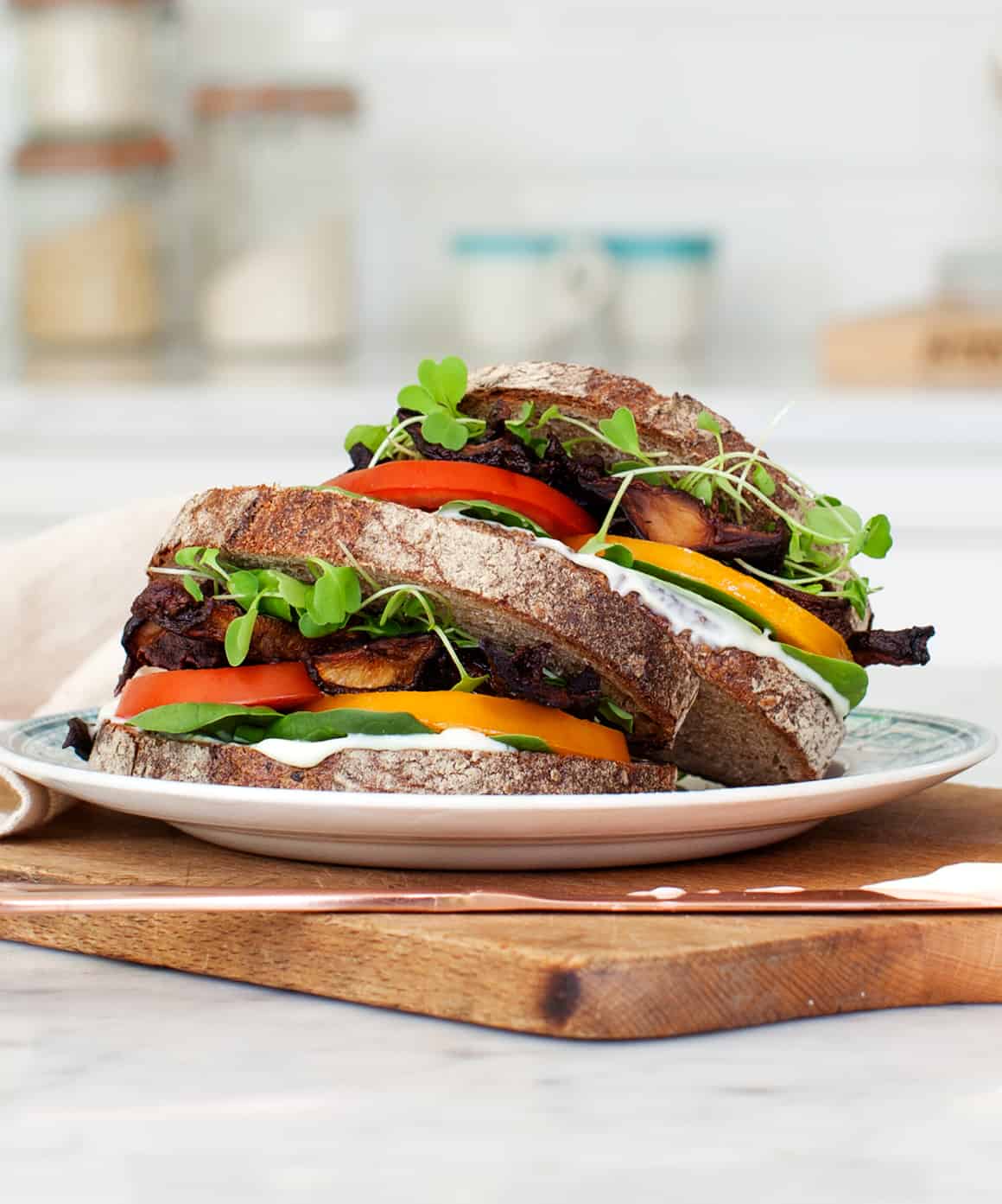 shiitake blt sandwiches on a plate